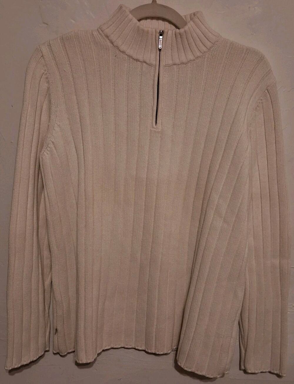 Ralph Lauren Petite P/M Beige Rib-Knit 1/4 Zip Mock Neck Pullover